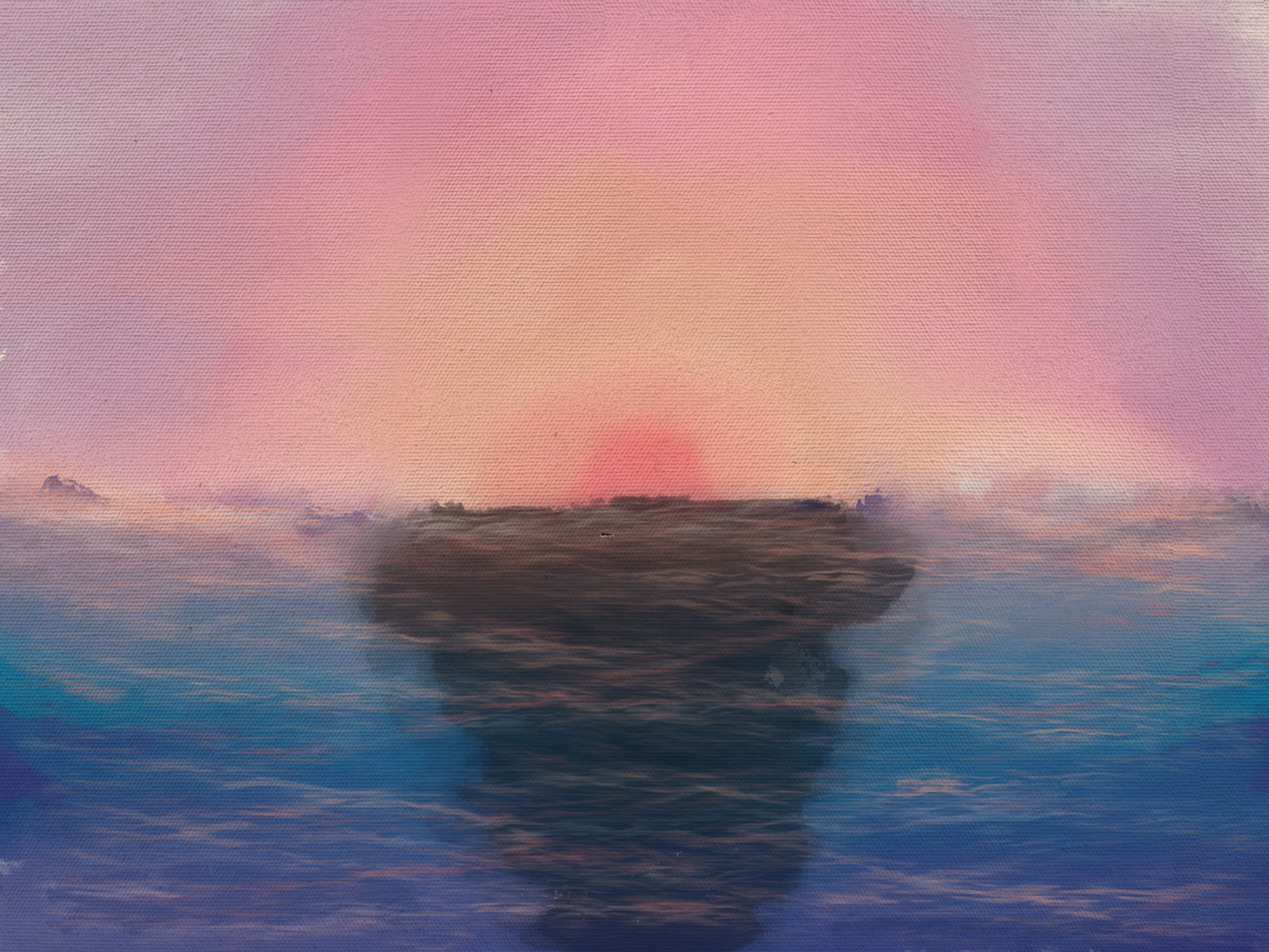 a lone person floating in an ocean sunset